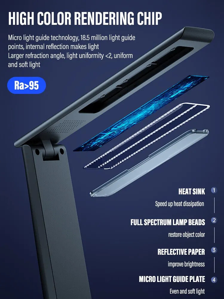 Skládací LED stolní lampa-USB dobíjecí dotyková ovládání, ochrana očí, stmívatelné 3-barevné světlo pro studium, kancelář a lůžko