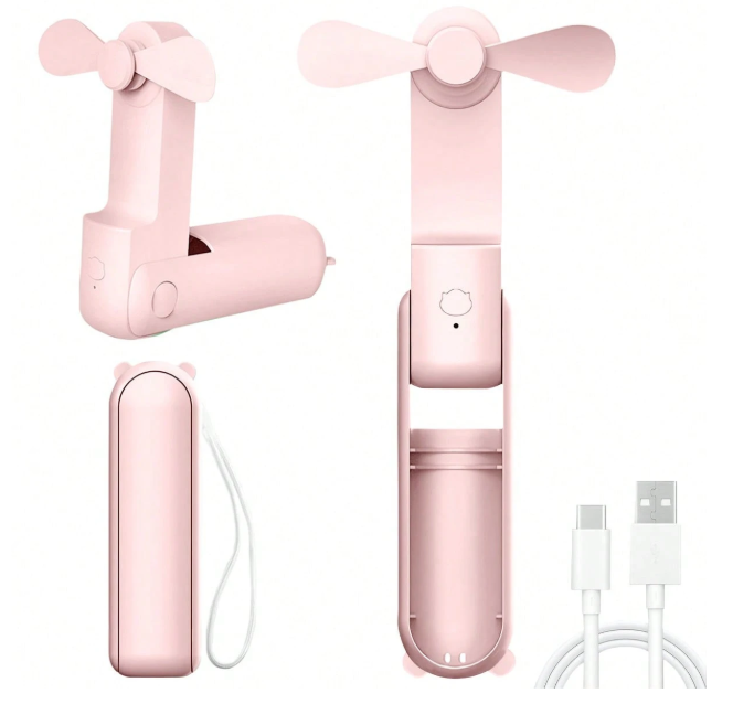 lunvail™ポータブルミニUSB充電式ハンドヘルドファン - 3速、折りたたみ式、旅行準備