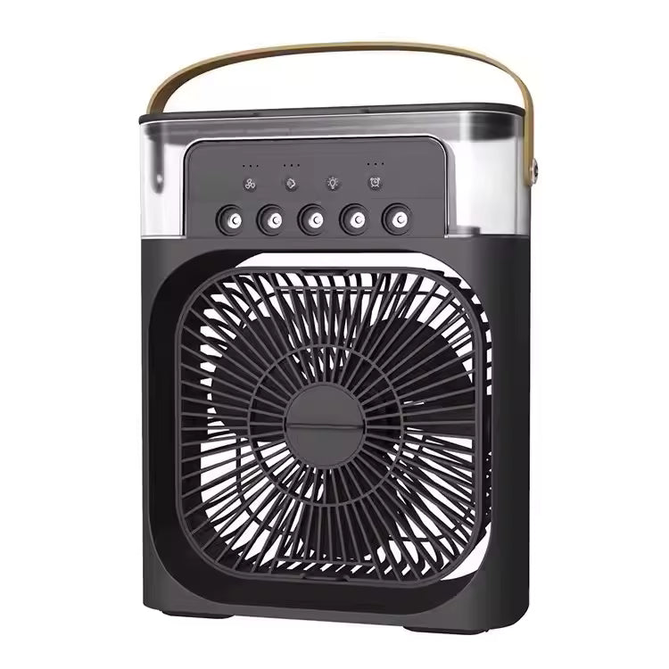 Portable fan with a handle on a white background