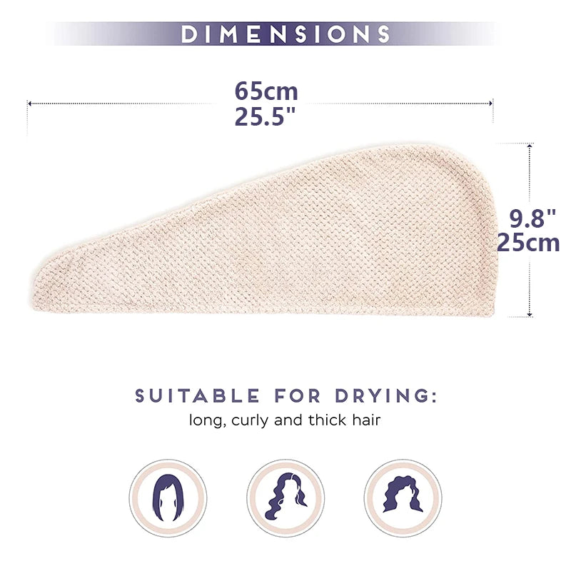 Lunvail™ソリッドカラーヘアタオルラップ - 高速乾燥と縮れ制御用の超吸収性テクスチャーキャップ