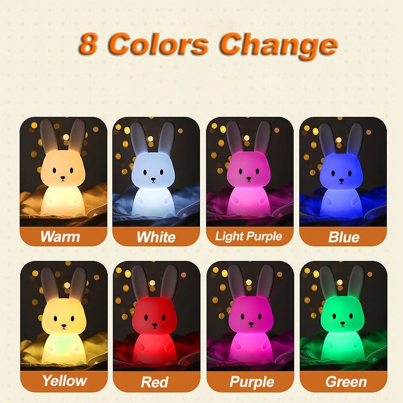 GlowBunny ™ Touch Night Light - Soft Silicone Rabbit Lamp se 7 barvami a časovač pro děti a dětské pokoje