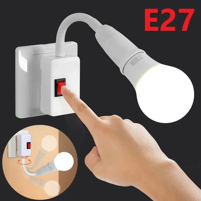 E27 Plug-in LED svetlo LED s prepínačom-360 ° držiak na rotujúcu žiarovku pre použitie na stene a výstupe | EÚ/US Plug
