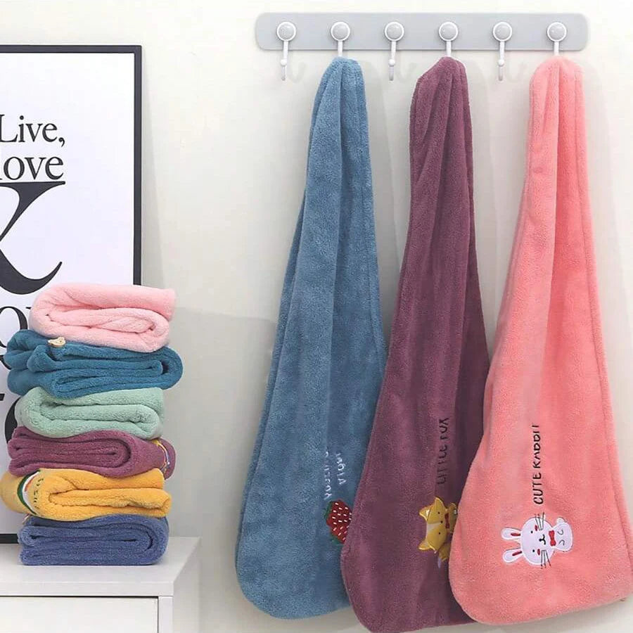 Lunvail™刺繍コーラルフリースヘアドライキャップ - 女性用の超吸収性クイックドライタオル