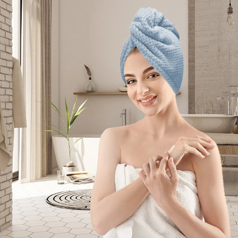 Lunvail™ソリッドカラーヘアタオルラップ - 高速乾燥と縮れ制御用の超吸収性テクスチャーキャップ