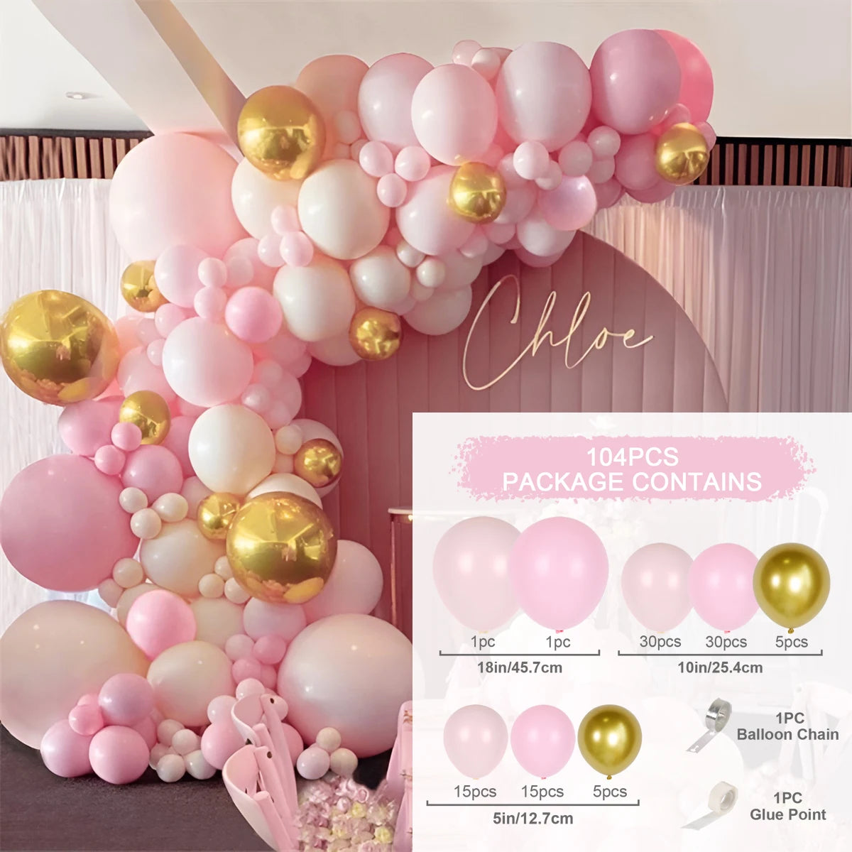Balloon Garland Arch Kit - Narozeninová párty dekorace pro dívky, miminko, svatební a událost.