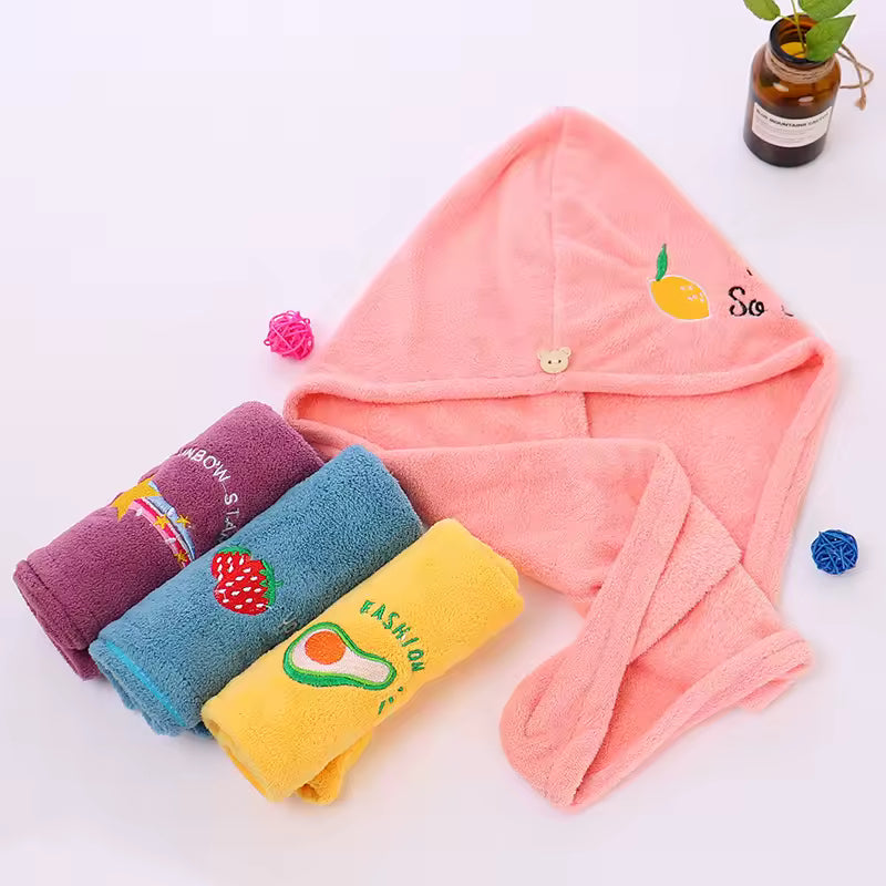 Lunvail™刺繍コーラルフリースヘアドライキャップ - 女性用の超吸収性クイックドライタオル