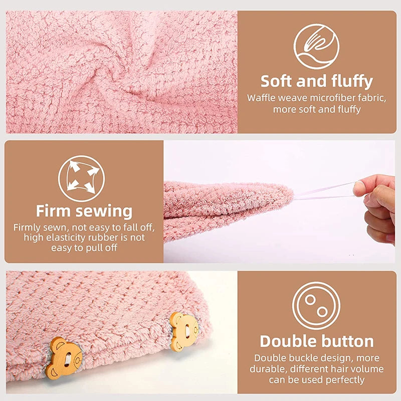 Lunvail™ソリッドカラーヘアタオルラップ - 高速乾燥と縮れ制御用の超吸収性テクスチャーキャップ