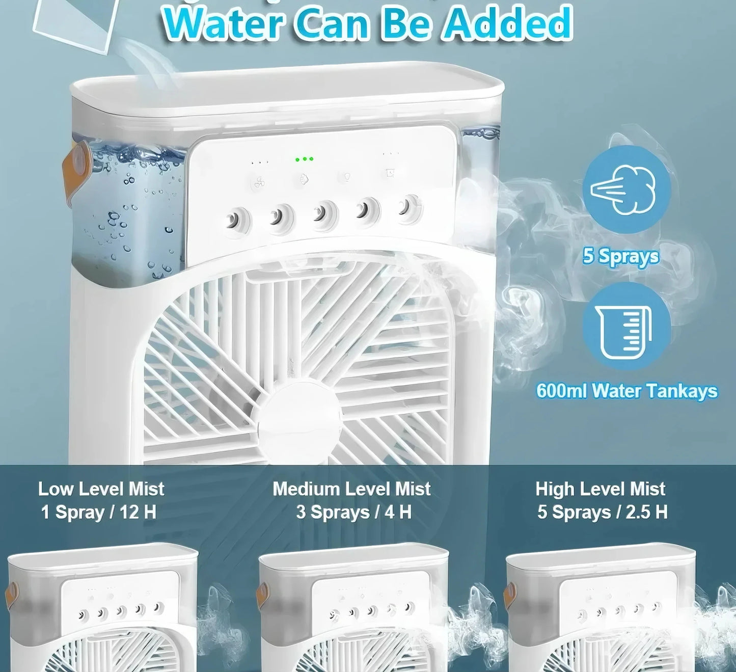 3-in-1 Portable Air Cooler Fan – LED Night Light, Humidifier & USB-Powered Mini AC