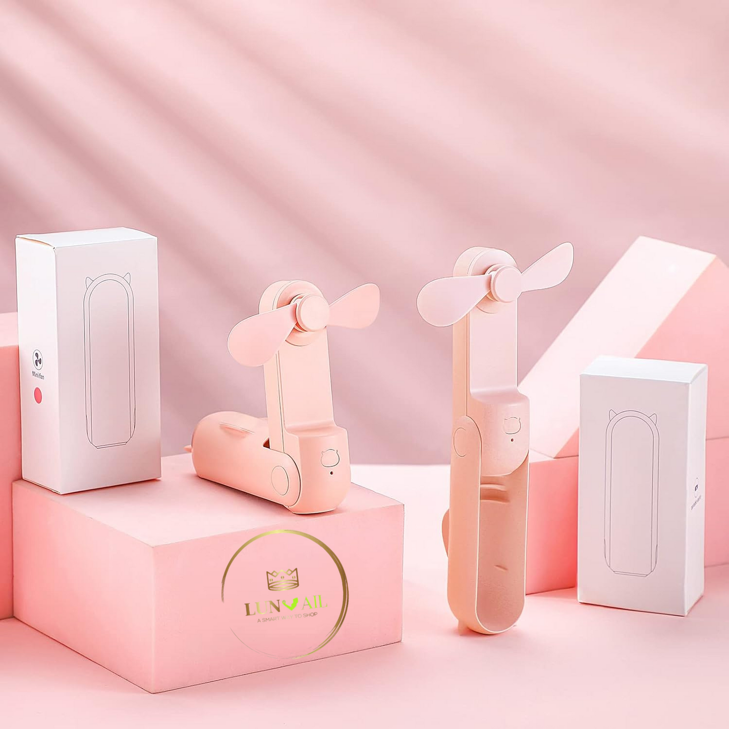 lunvail™ポータブルミニUSB充電式ハンドヘルドファン - 3速、折りたたみ式、旅行準備