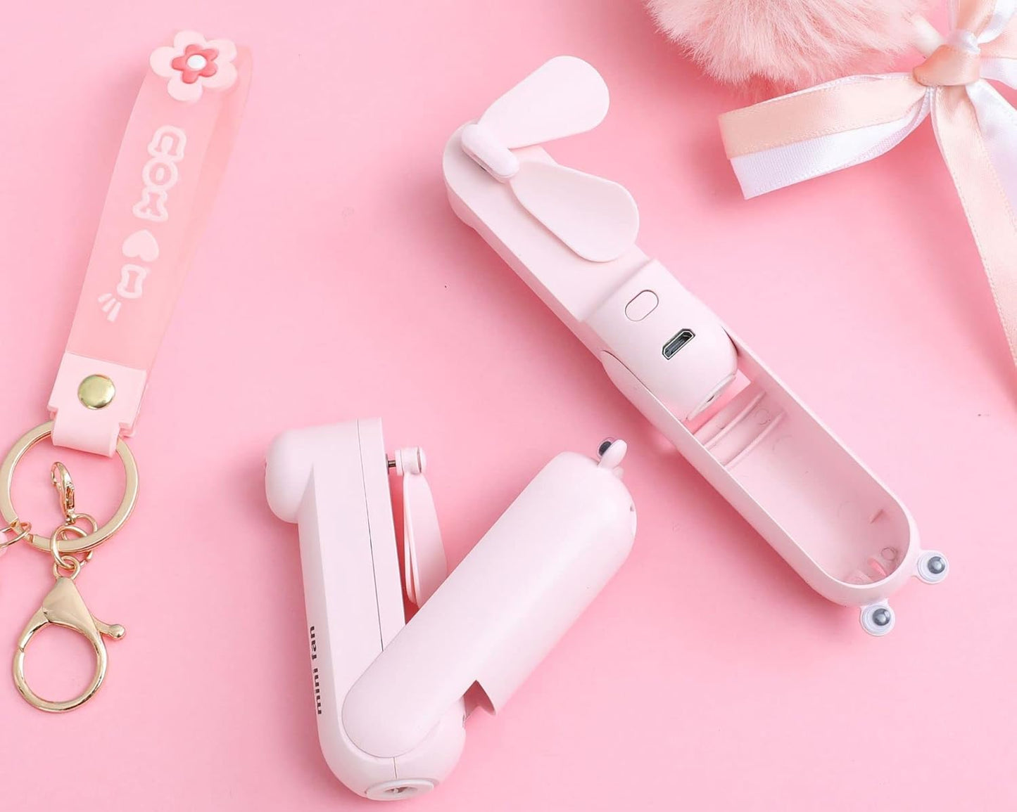 lunvail™かわいいミニポータブルファン - 折りたたみ可能、USBリカルゲイ可能、3速