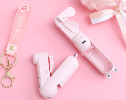 lunvail™かわいいミニポータブルファン - 折りたたみ可能、USBリカルゲイ可能、3速