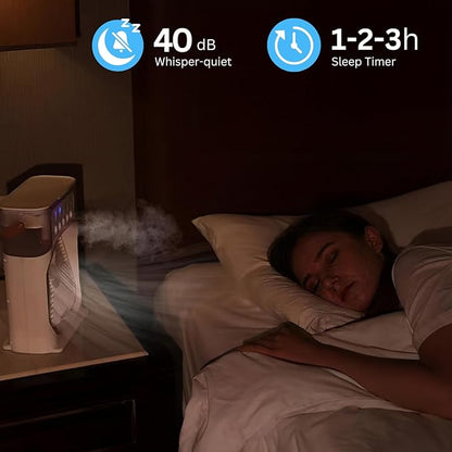 3-in-1 přenosný vzduchový chladič ventilátoru-LED noční světlo, zvlhčovač a USB poháněný mini AC