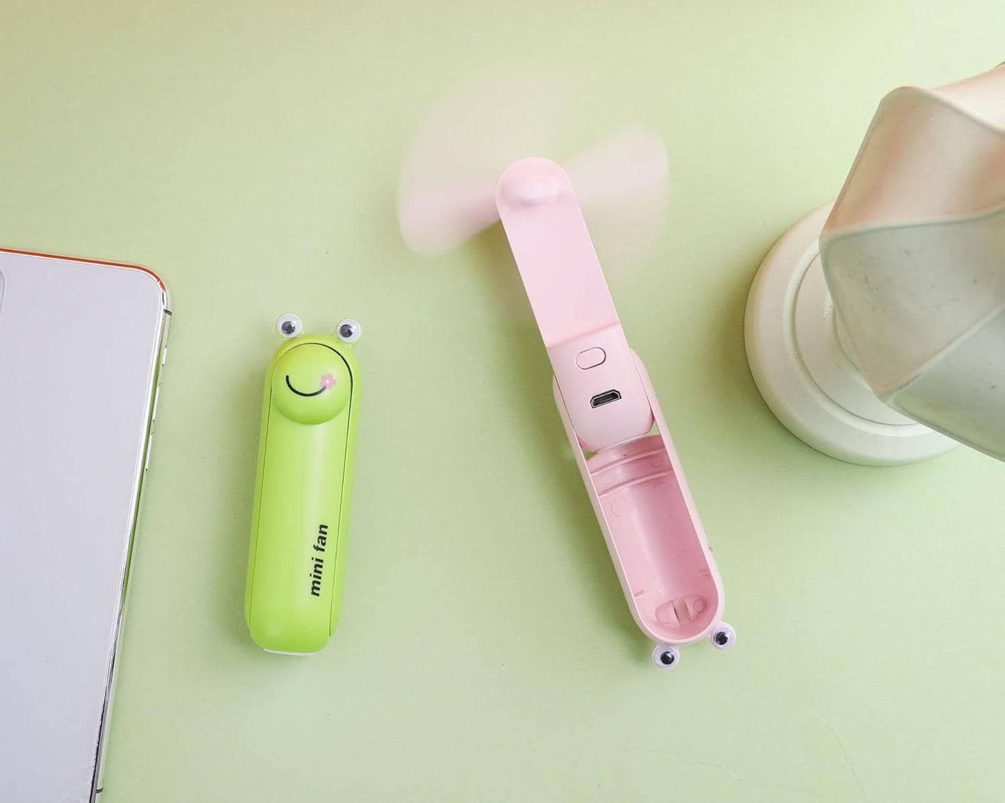 lunvail™かわいいミニポータブルファン - 折りたたみ可能、USBリカルゲイ可能、3速