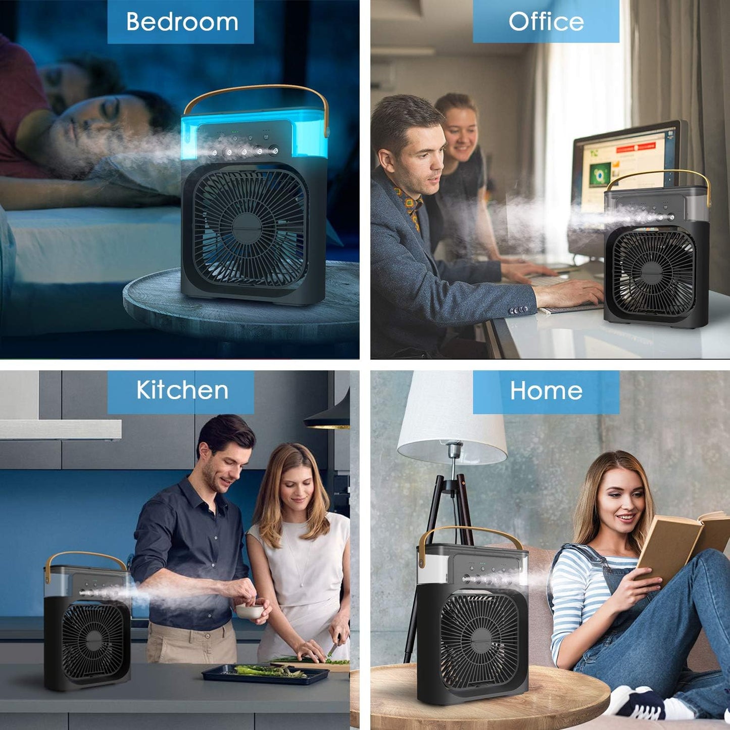3-in-1 přenosný vzduchový chladič ventilátoru-LED noční světlo, zvlhčovač a USB poháněný mini AC