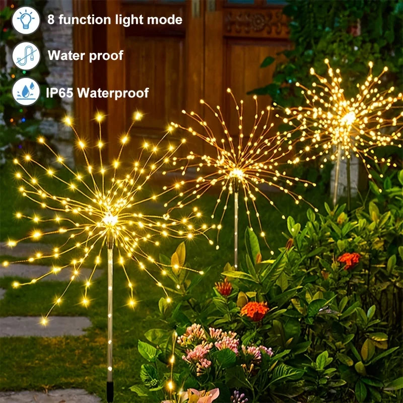 <tc>Lunvail</tc>™ Feu d'artifice solaire – Lampe d'extérieur à 200 LED en fil de cuivre pour jardin, mur, terrasse et événements
