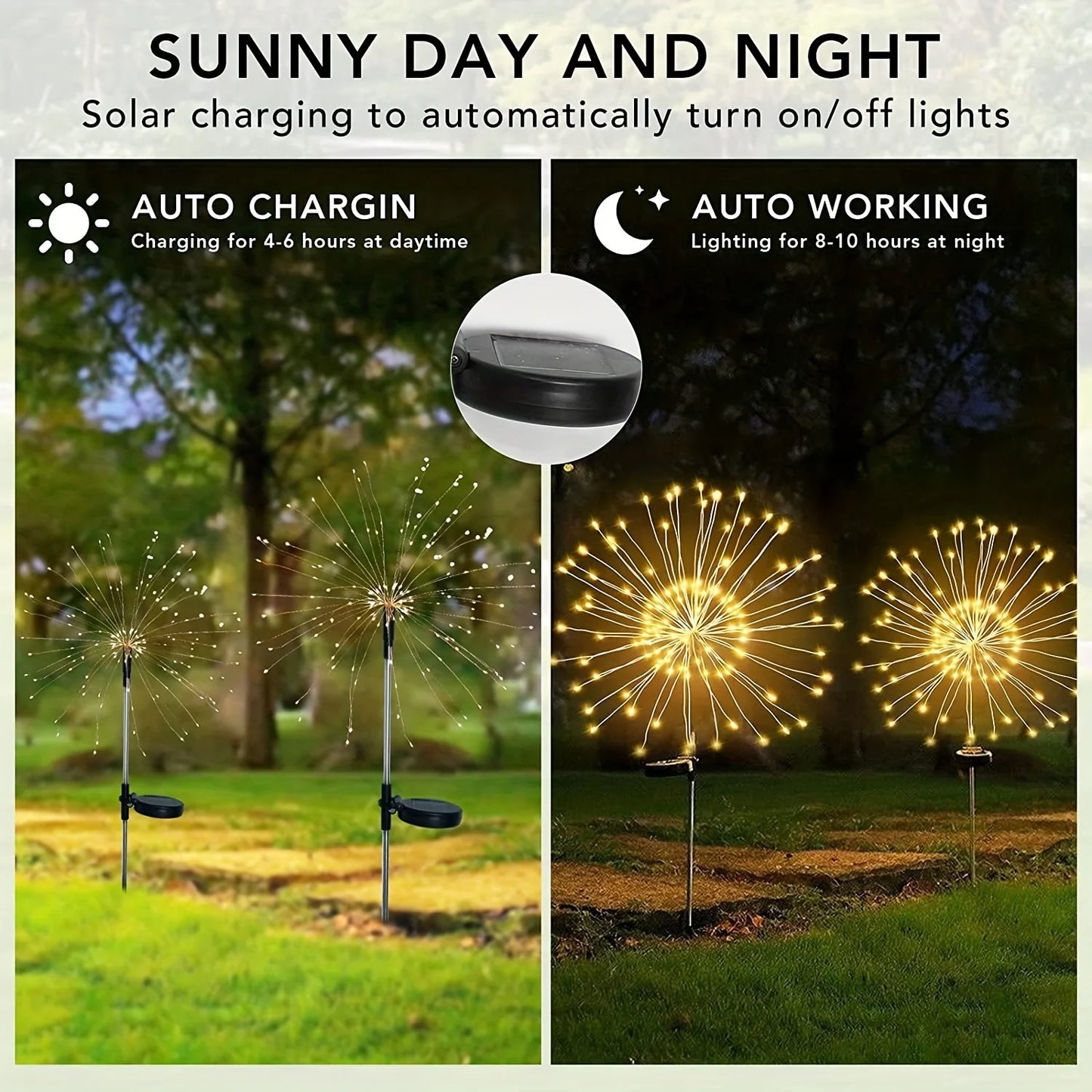 <tc>Lunvail</tc>™ Solárne ohňostroje – Vonkajšie vodeodolné záhradné kvetinové lampy s krytím IP65 (8 režimov svietenia, 90 – 200 LED diód)