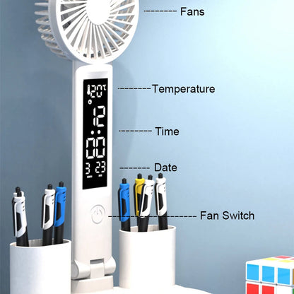 Nabíjateľná stolová lampa na štúdium, stolové svetlo LED svetlo LED svetlo LED s ventilátorom, LED hodinové čítanie lampy