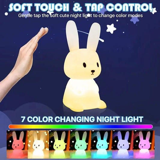 GlowBunny ™ Touch Night Light - Soft Silicone Rabbit Lamp se 7 barvami a časovač pro děti a dětské pokoje