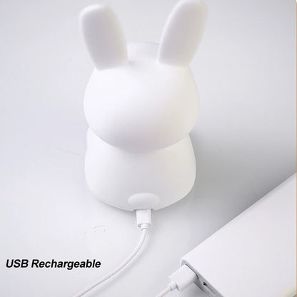 Glowbunny™タッチナイトライト - 子供とベビールーム用の7色とタイマー付きの柔らかいシリコーンウサギランプ