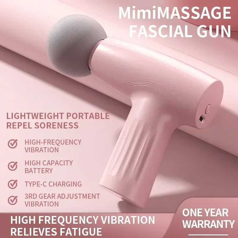 Minibliss™ピンクマッサージガン - 全身筋肉の救済と旅行用のコンパクトな深いティッシュマッサージャー（USB充電式）