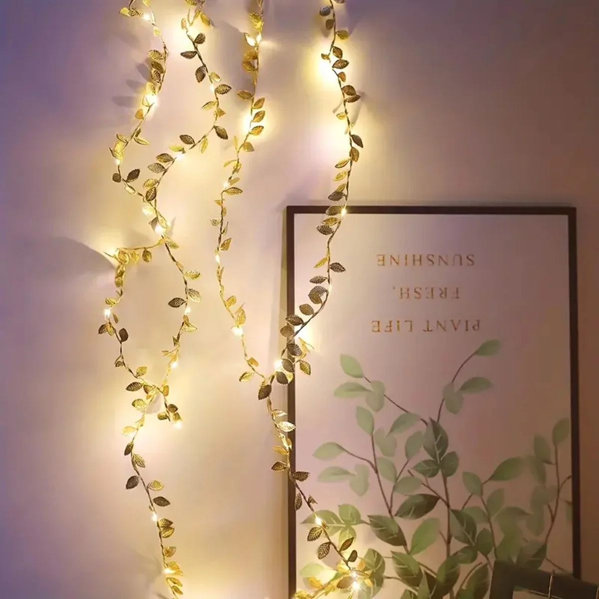 <tc>Lunvail</tc>™ Soilse Teaghráin Sí Duilleoga Órga &amp; Airgid – Garland LED faoi thiomáint ceallraí (20/50/100 LED)