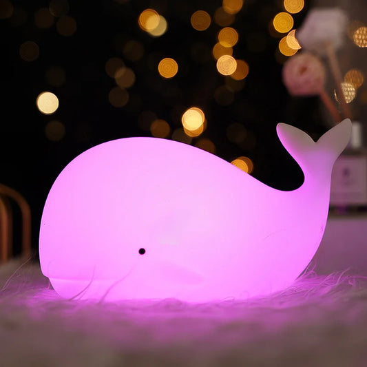 Silikónové nočné svetlo WhaleGlow ™-7-farebná nabíjateľná svietidlo pre deti, škôlky a nočná lôžko