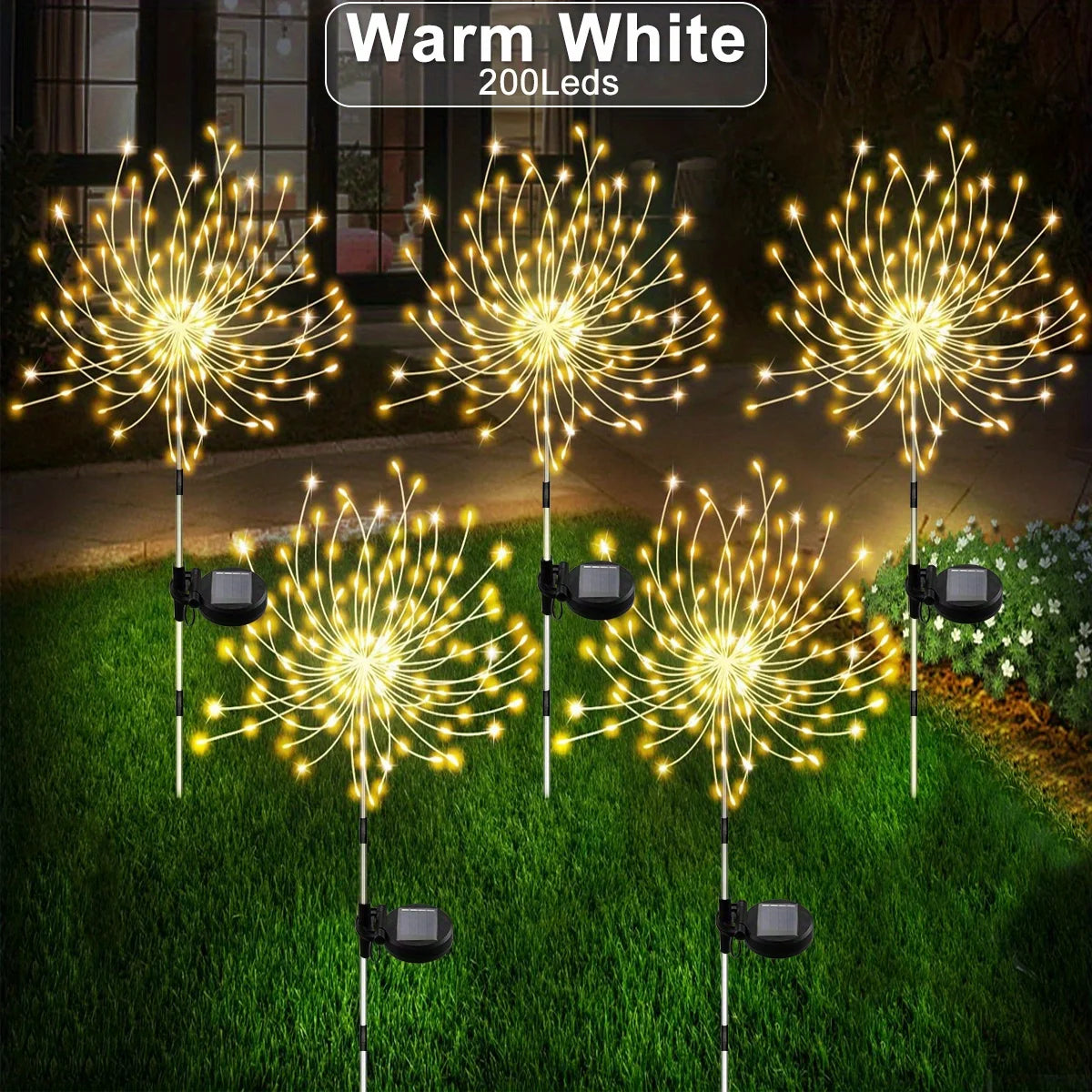 <tc>Lunvail</tc>™ Feu d'artifice solaire – Lampe d'extérieur à 200 LED en fil de cuivre pour jardin, mur, terrasse et événements