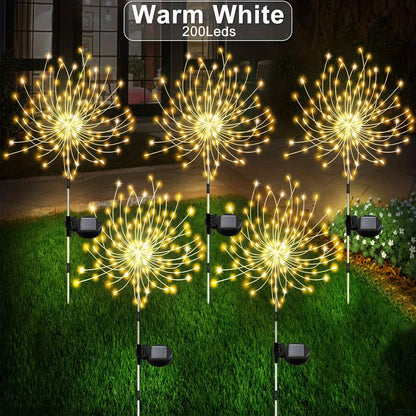 <tc>Lunvail</tc>™ Feu d'artifice solaire – Lampe d'extérieur à 200 LED en fil de cuivre pour jardin, mur, terrasse et événements