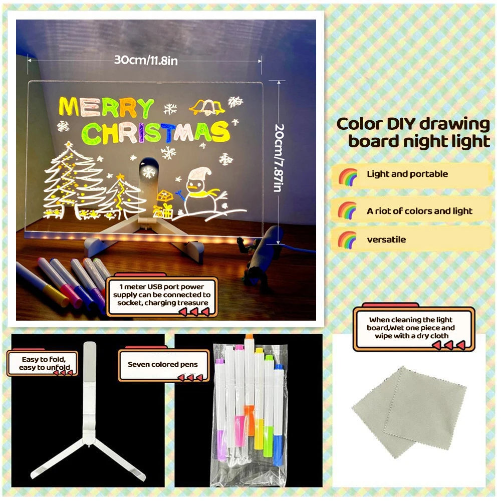 🖍️ Tee-se-itse LED-akryylinen viestitaulun yövalo – hauska, luova ja muokattavissa!