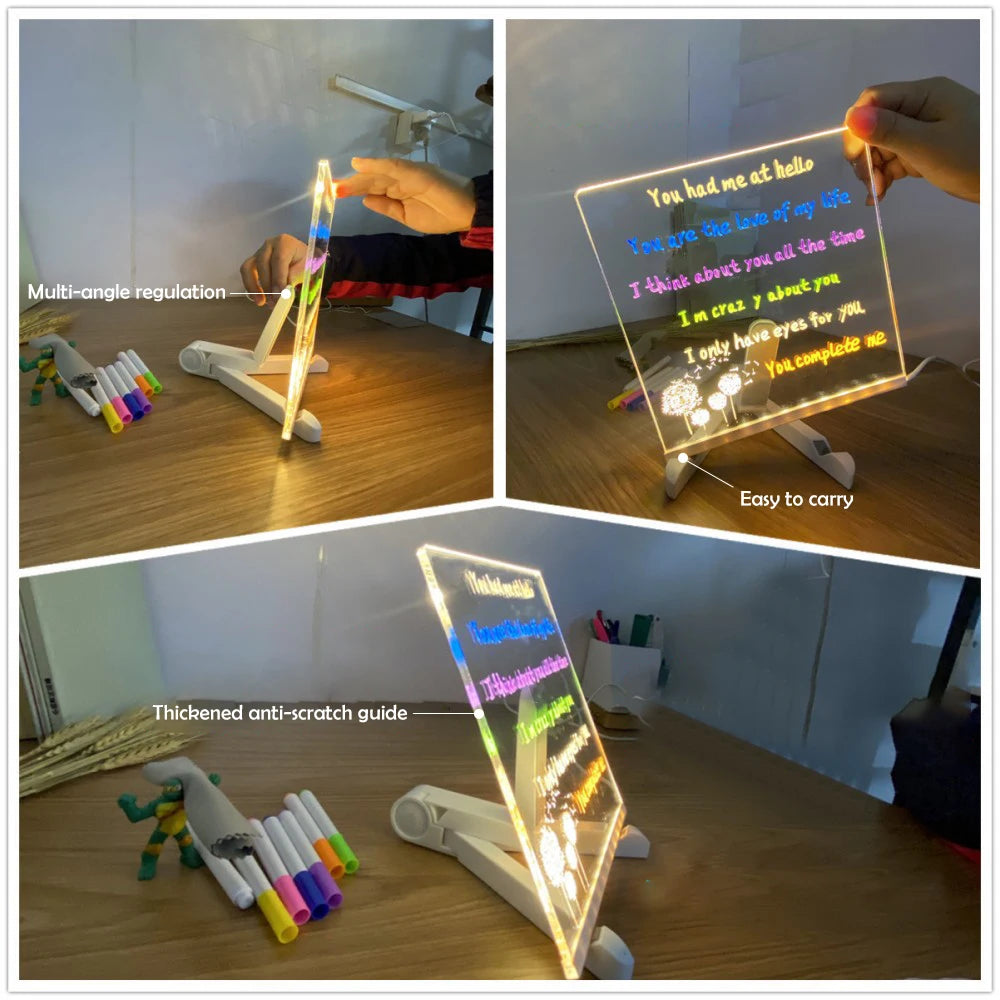 🖍️ Tee-se-itse LED-akryylinen viestitaulun yövalo – hauska, luova ja muokattavissa!