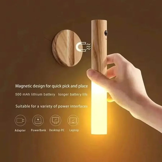 LUNVAIL ™ rörelsessensor LED -nattljus - uppladdningsbar, magnetisk, varm vit vägglampa för sovrum, trappor och hallar