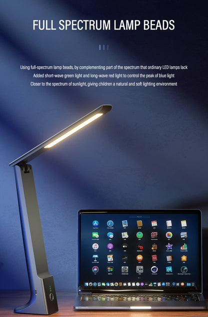 折りたたみ式LEDデスクランプ -  USB充電式タッチコントロール、目の保護、研究用の薄暗い3色光、オフィス、ベッドサイド