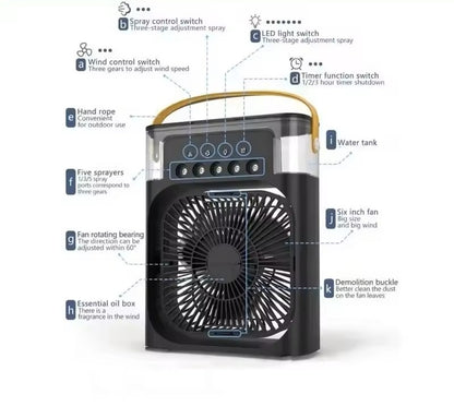 3-in-1 přenosný vzduchový chladič ventilátoru-LED noční světlo, zvlhčovač a USB poháněný mini AC