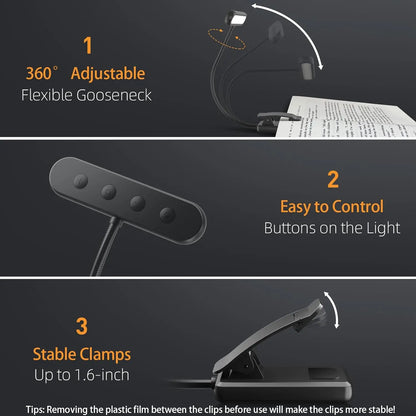📖 14 LEDs Rechargeable Book Light – Dimmable, Flexible & Portable Reading Lamp