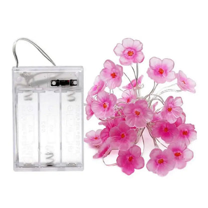 <tc>Lunvail</tc>™ Soilse Sí Bláth Silíní Bándearg LED 3M/2M – Solas Teaghráin USB &amp; Ceallraí (20/30 LED)