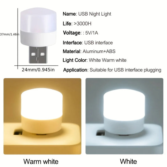 Mini USB LED -läsningsljus - 5V 1W ögonskydd Boklamp för bärbar dator, kraftbank och sänganvändning (varmt och vitt ljus)