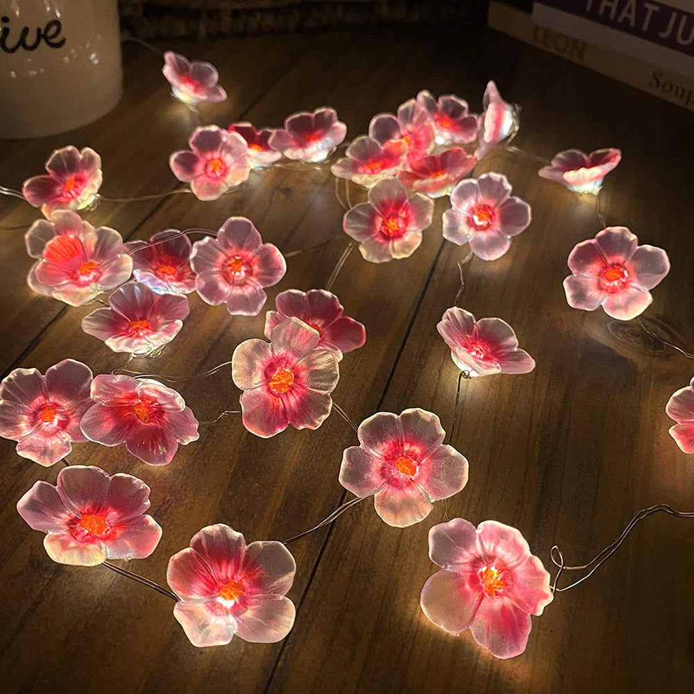 <tc>Lunvail</tc>™ Soilse Sí Bláth Silíní Bándearg LED 3M/2M – Solas Teaghráin USB &amp; Ceallraí (20/30 LED)