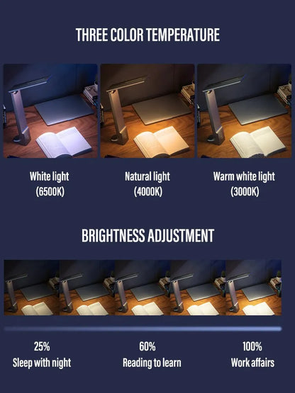 折りたたみ式LEDデスクランプ -  USB充電式タッチコントロール、目の保護、研究用の薄暗い3色光、オフィス、ベッドサイド