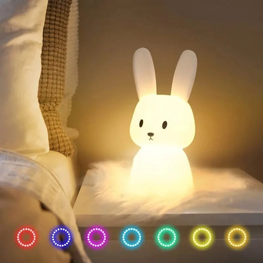 GlowBunny ™ Touch Night Light - Soft Silicone Rabbit Lamp se 7 barvami a časovač pro děti a dětské pokoje