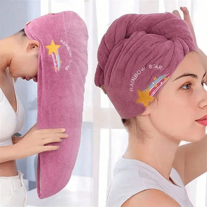 Lunvail™刺繍コーラルフリースヘアドライキャップ - 女性用の超吸収性クイックドライタオル