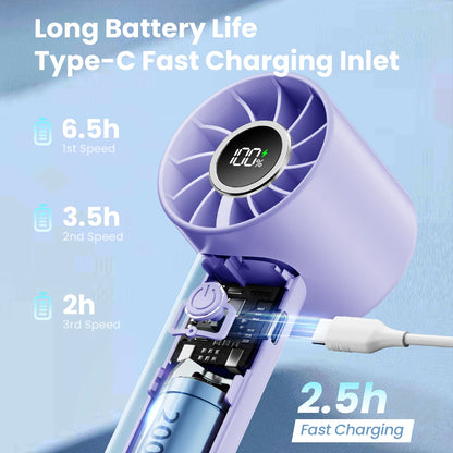 GAIATOP Portable Mini Fan with LED Display & Flashlight – 3 Speeds, USB Rechargeable, Handheld & Desktop Cooling
