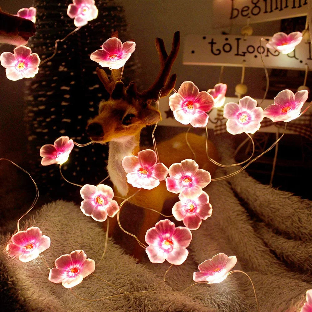 <tc>Lunvail</tc>™ Soilse Sí Bláth Silíní Bándearg LED 3M/2M – Solas Teaghráin USB &amp; Ceallraí (20/30 LED)