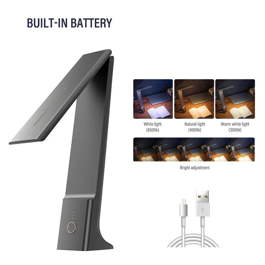 Skládací LED stolní lampa-USB dobíjecí dotyková ovládání, ochrana očí, stmívatelné 3-barevné světlo pro studium, kancelář a lůžko