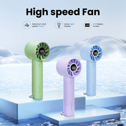 GAIATOP Portable Mini Fan with LED Display & Flashlight – 3 Speeds, USB Rechargeable, Handheld & Desktop Cooling