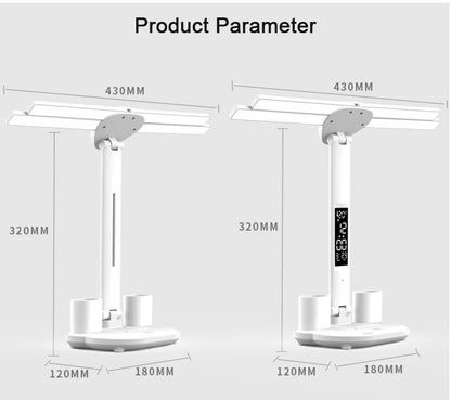 Nabíjateľná stolová lampa na štúdium, stolové svetlo LED svetlo LED svetlo LED s ventilátorom, LED hodinové čítanie lampy
