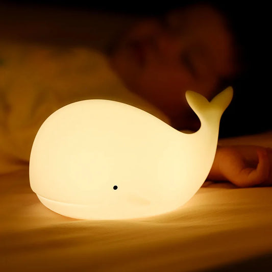 Silikónové nočné svetlo WhaleGlow ™-7-farebná nabíjateľná svietidlo pre deti, škôlky a nočná lôžko