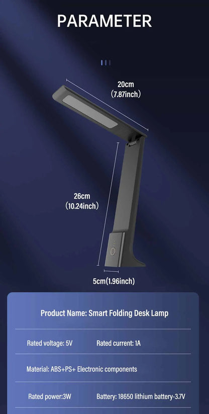 折りたたみ式LEDデスクランプ -  USB充電式タッチコントロール、目の保護、研究用の薄暗い3色光、オフィス、ベッドサイド